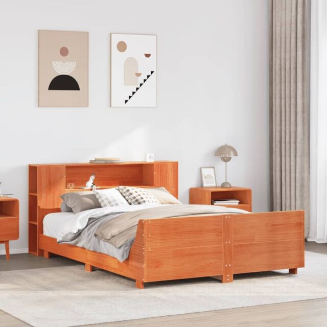 Berkfield Home Bed Frame without Mattress Wax Brown 150x200 cm King Size Solid Wood Pine - image 1
