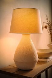 ValueLights Helena Natural Taper Shade Cream Speckled Ceramic Hand Finished Table Lamp - thumbnail 2