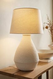 ValueLights Helena Natural Taper Shade Cream Speckled Ceramic Hand Finished Table Lamp