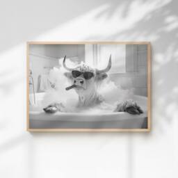 60 SECOND MAKEOVER Highland Cow Smoking A Cigar In The Bath Quirky Animal Print - Size: A4 - thumbnail 1