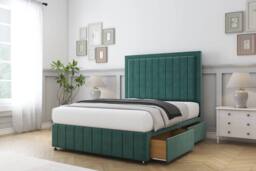 "Sloomy Pemberton Plush Divan Bed Base 2 Drawers Right Side With 26"" Strutted Headboard & 12"" Matching Footboard in Emerald - Size: Single" - thumbnail 4