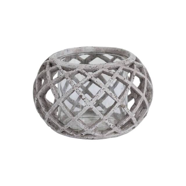 Love Lace Round Ceramic Lattice Hurricane Lantern in Stone - image 1