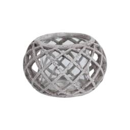 Love Lace Round Ceramic Lattice Hurricane Lantern in Stone