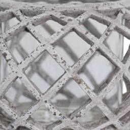 Love Lace Round Ceramic Lattice Hurricane Lantern in Stone - thumbnail 2