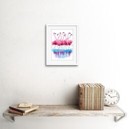"Artery8 Wall Art Print Flamingos Dancing Watercolour Art Framed 9x7 inch in White - Size: W7"" x H9""" - thumbnail 2