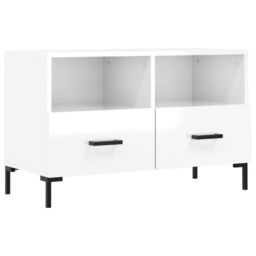 Berkfield Home TV Cabinet High Gloss White 80x36x50 cm Engineered Wood - Size: 80 x 36 x 50 cm - thumbnail 2