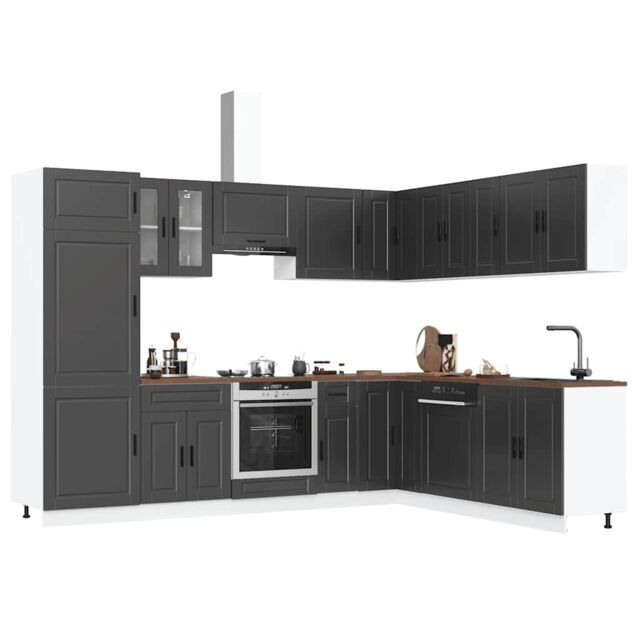 Berkfield Home 14 Piece Kitchen Cabinet Set Porto Black Engineered Wood - image 1
