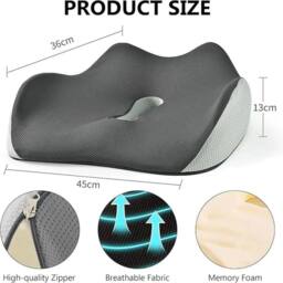 SPETLEK Seat Cushion For Back Pain Memory Foam in Grey - Size: 100 cm x 190 cm - thumbnail 2