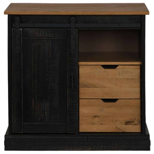 Berkfield Home Sideboard HALDEN with Sliding Door Black 80x40x80 cm Solid Wood - Size: 80 x 40 x 80 cm - image 1