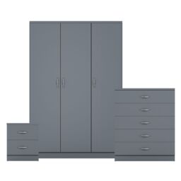 Home Discount Riano 3Pc Bedroom Set - 2 Drawer Bedside, 5 Drawer Chest & Wardrobe in Grey - thumbnail 8