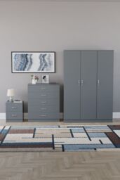 Home Discount Riano 3Pc Bedroom Set - 2 Drawer Bedside, 5 Drawer Chest & Wardrobe in Grey - thumbnail 4