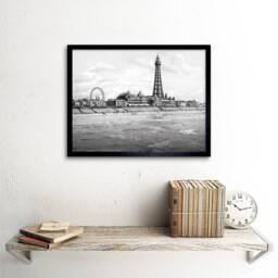 "Artery8 View From North Pier Blackpool Lancashire 1895 Old BW Framed Art Print in Grey - Size: W12"" x H16""" - thumbnail 2