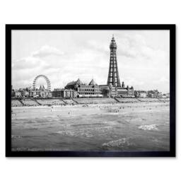 "Artery8 View From North Pier Blackpool Lancashire 1895 Old BW Framed Art Print in Grey - Size: W12"" x H16""" - thumbnail 1