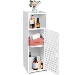FLAVORA 78 x 22 x 23cm Slim Floor Cabinet Narrow Wooden Storage in White - Size: 78 x 22 x 23 cm - thumbnail 4
