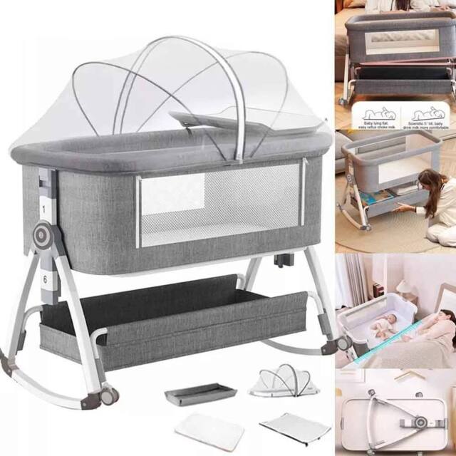 VOGREX Adjustable Height Baby Bedside Sleeper Crib Breathable Mesh in Grey - image 1
