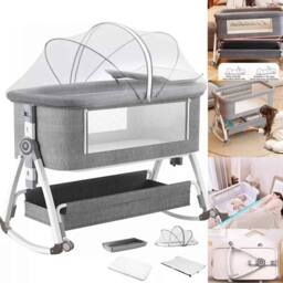 VOGREX Adjustable Height Baby Bedside Sleeper Crib Breathable Mesh in Grey