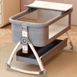 VOGREX Adjustable Height Baby Bedside Sleeper Crib Breathable Mesh in Grey - thumbnail 3
