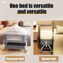 VOGREX Adjustable Height Baby Bedside Sleeper Crib Breathable Mesh in Grey - thumbnail 4