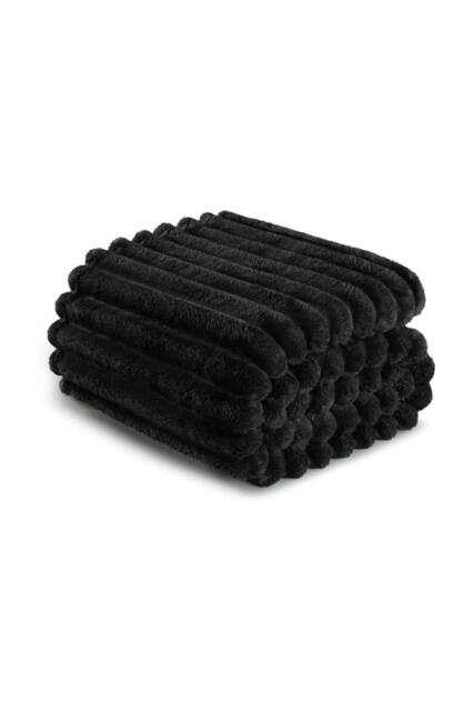 Dyzi Ribbed Jacquard Fleece Bed Blanket Throw 200x240cm Black - Size: 200 cm x 240 cm - image 1