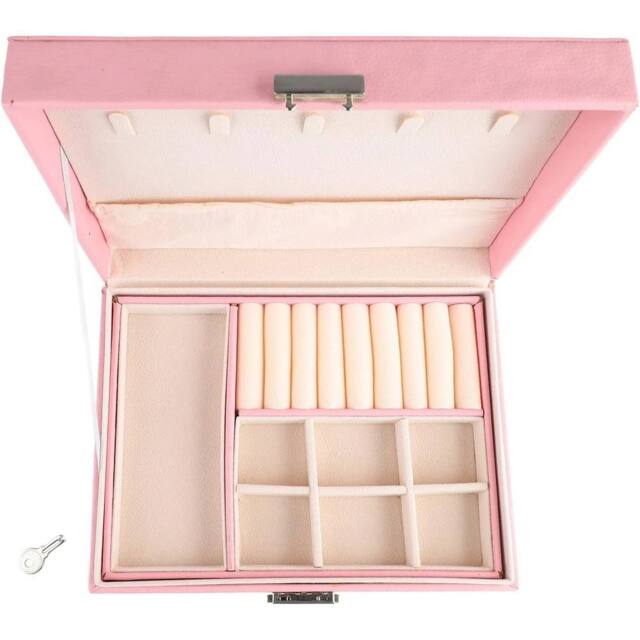 VOGREX Pink Leather Jewellery Tray Ring Earring Storage Display Box - image 1