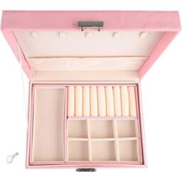 VOGREX Pink Leather Jewellery Tray Ring Earring Storage Display Box - thumbnail 1