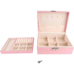 VOGREX Pink Leather Jewellery Tray Ring Earring Storage Display Box - thumbnail 3