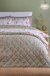 Catherine Lansfield 'Brushed Grasmere Floral' Cotton Reversible Quilted Bedspread in Green - thumbnail 2