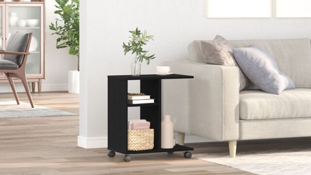 Berkfield Home Rolling Side Table Black Oak 50x30x55 cm Made of Engineered Wood - Size: 50 x 30 x 55 cm - image 1