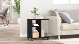 Berkfield Home Rolling Side Table Black Oak 50x30x55 cm Made of Engineered Wood - Size: 50 x 30 x 55 cm - thumbnail 1