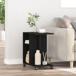 Berkfield Home Rolling Side Table Black Oak 50x30x55 cm Made of Engineered Wood - Size: 50 x 30 x 55 cm - thumbnail 4