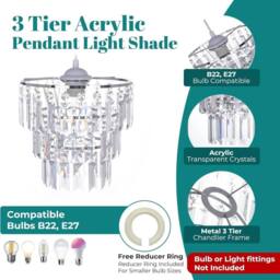 EONLION 3-Tier Crystal Lamp Shade for Ceiling & Table in Clear - thumbnail 4