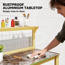 OUTSUNNY Wooden Potting Bench Table with Aluminium Worktop in Natural - thumbnail 4