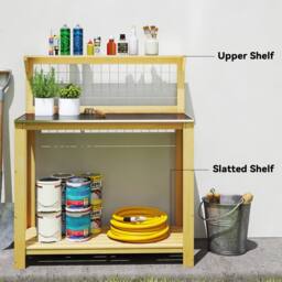 OUTSUNNY Wooden Potting Bench Table with Aluminium Worktop in Natural - thumbnail 6