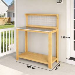 OUTSUNNY Wooden Potting Bench Table with Aluminium Worktop in Natural - thumbnail 3