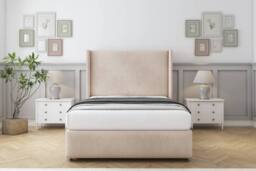 "Comfort Beds Ayla Naples Divan Base No Drawers - 54"" Wingback-Footboard in Light Sand - Size: Double" - thumbnail 1