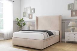 "Comfort Beds Ayla Naples Divan Base No Drawers - 54"" Wingback-Footboard in Light Sand - Size: Double" - thumbnail 2