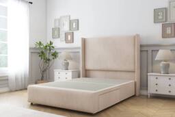 "Comfort Beds Ayla Naples Divan Base No Drawers - 54"" Wingback-Footboard in Light Sand - Size: Double" - thumbnail 3