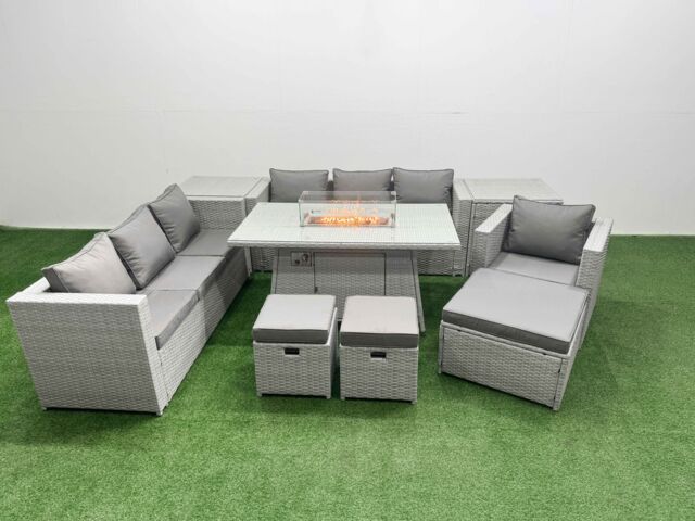 Fimous 10 Seat PE Rattan Lounge Sofa Set Outdoor Garden Furniture Set in Light Grey - image 1