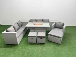 Fimous 10 Seat PE Rattan Lounge Sofa Set Outdoor Garden Furniture Set in Light Grey - thumbnail 2