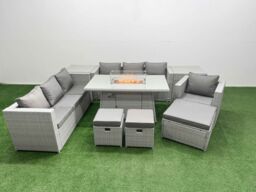 Fimous 10 Seat PE Rattan Lounge Sofa Set Outdoor Garden Furniture Set in Light Grey - thumbnail 1