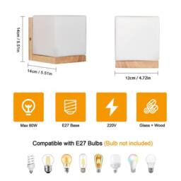 COMELY Indoor Wall Lights, Vintage Wood Wall Lights, E27 Glass Wall Lights in Walnut - thumbnail 8