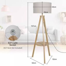 Kelvenix Tripod Floor Lamp Free Standing Light with Linen Shade in Natural - thumbnail 2