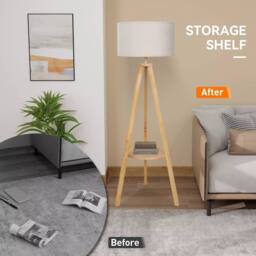 Kelvenix Tripod Floor Lamp Free Standing Light with Linen Shade in Natural - thumbnail 4