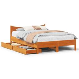Berkfield Home Bed Frame with Drawers Wax Brown 140x190 cm Solid Wood Pine - thumbnail 1