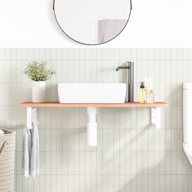 Berkfield Home Elegant Basin Shelf Wall Mounted Steel & Solid Wood Oak in Brown - image 1