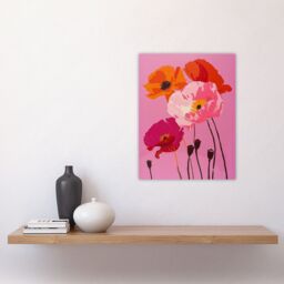 "Artery8 Wall Art Print Poppy Flower Blooms Orange Pink Floral Design Poster - Size: W24"" x H32""" - thumbnail 4