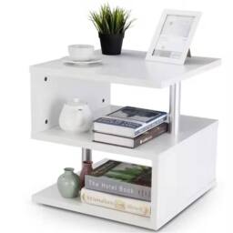Havendro High Gloss LED Side Table With Storage Sofa End Table White - Size: 0.6m2 - thumbnail 4