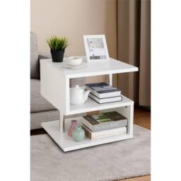 Havendro High Gloss LED Side Table With Storage Sofa End Table White - Size: 0.6m2 - thumbnail 3