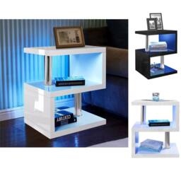 Havendro High Gloss LED Side Table With Storage Sofa End Table White - Size: 0.6m2 - thumbnail 1