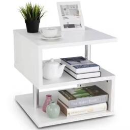 Havendro High Gloss LED Side Table With Storage Sofa End Table White - Size: 0.6m2 - thumbnail 5